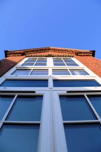 Looking up at a bank of windows at Shirland Primary School