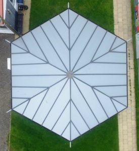 Hexagonal glazed Liniar roof on the Peterborough Rugby Union FC 'sin bin' 