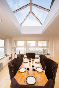 Internal view of a new elevate lantern roof over a dining table 